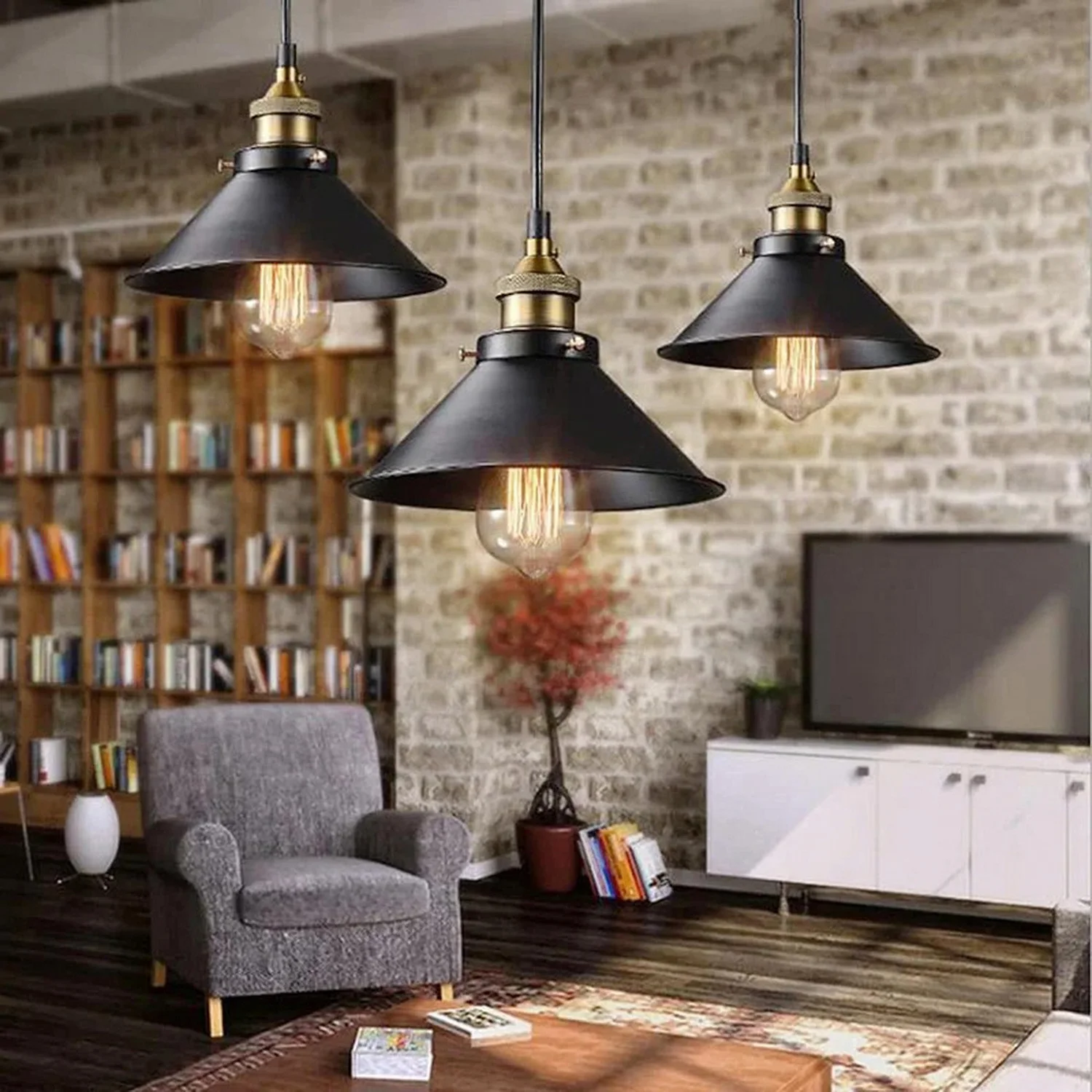 3 Lights Vintage Pendant Light,E27 Black Metal Hanging Lights,Industrial Ceiling Lights for Kitchen Bedroom (Bulb not Included)