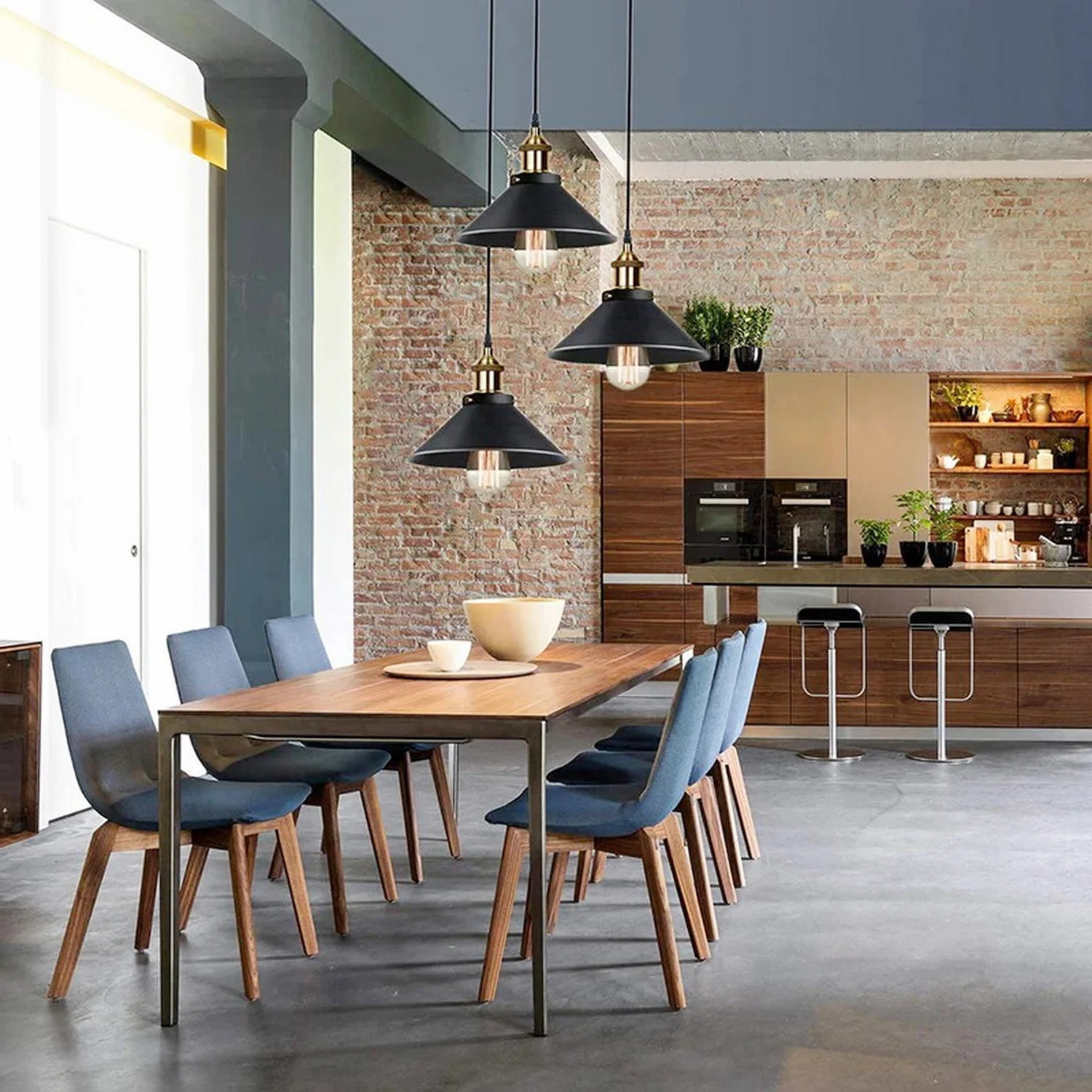 3 Lights Vintage Pendant Light,E27 Black Metal Hanging Lights,Industrial Ceiling Lights for Kitchen Bedroom (Bulb not Included)