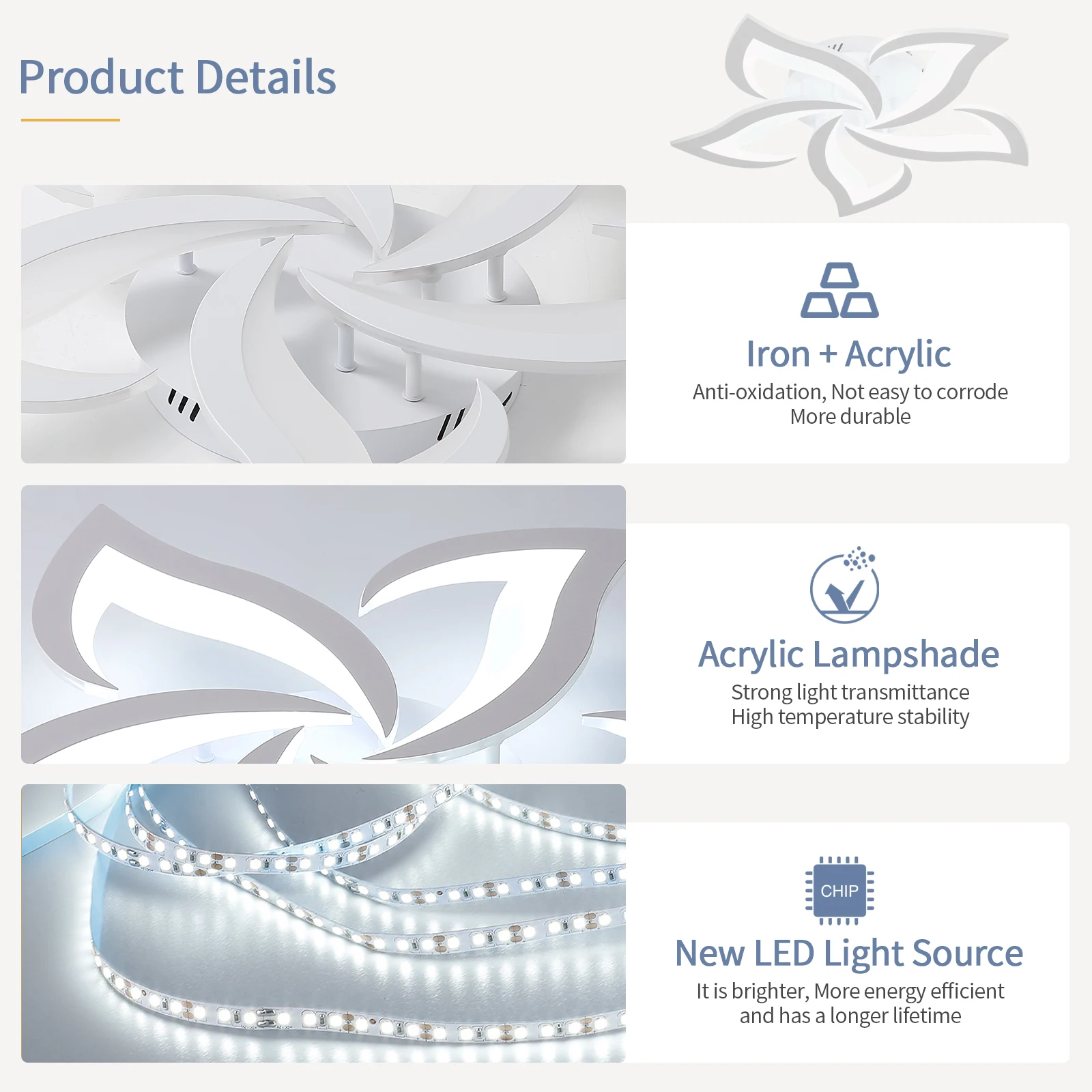 Petal Design Ceiling Lights,LED Ceiling Lamps 60W 6750LM,Cool White 6500K Mordern Ceiling Lighting for Living Room
