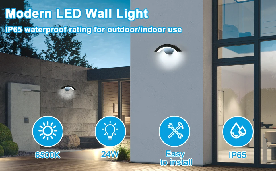 24W LED Modern Outdoor Wall Sconces,Warm White 3000K LED Wall Lamp, Outdoor Wall Light for Terrace Gardens Pathway