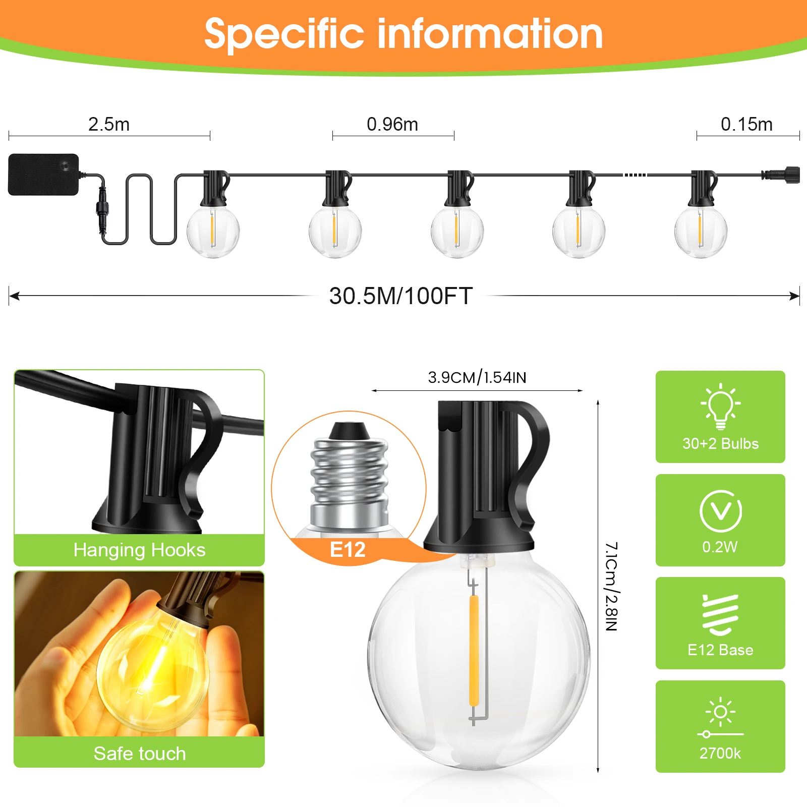 G40 LED Globe String Lights 30M IP44 Waterpoof Dimmable Bulbs Balcony Garland Fairy Lamps for Wedding Christmas Party Deco