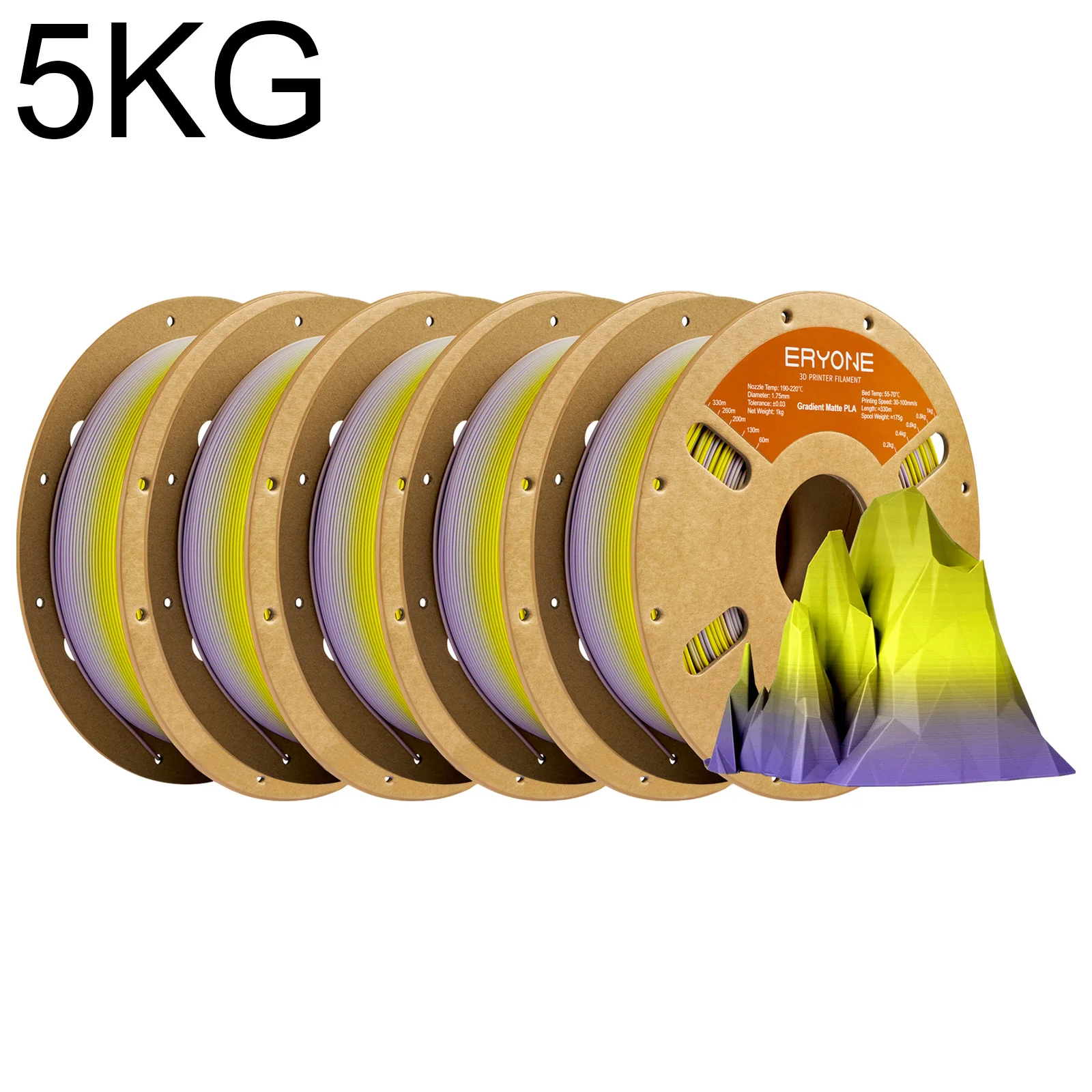 ERYONE 1KG/3K/5KG PLA Matte Gradient Rainbow 3D Printer Filament 1.75 +/- 0.03mm, PLA Matte Multicolor Filament PLA 1KG/3K/5KG
