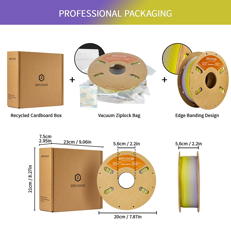 ERYONE 1KG/3K/5KG PLA Matte Gradient Rainbow 3D Printer Filament 1.75 +/- 0.03mm, PLA Matte Multicolor Filament PLA 1KG/3K/5KG