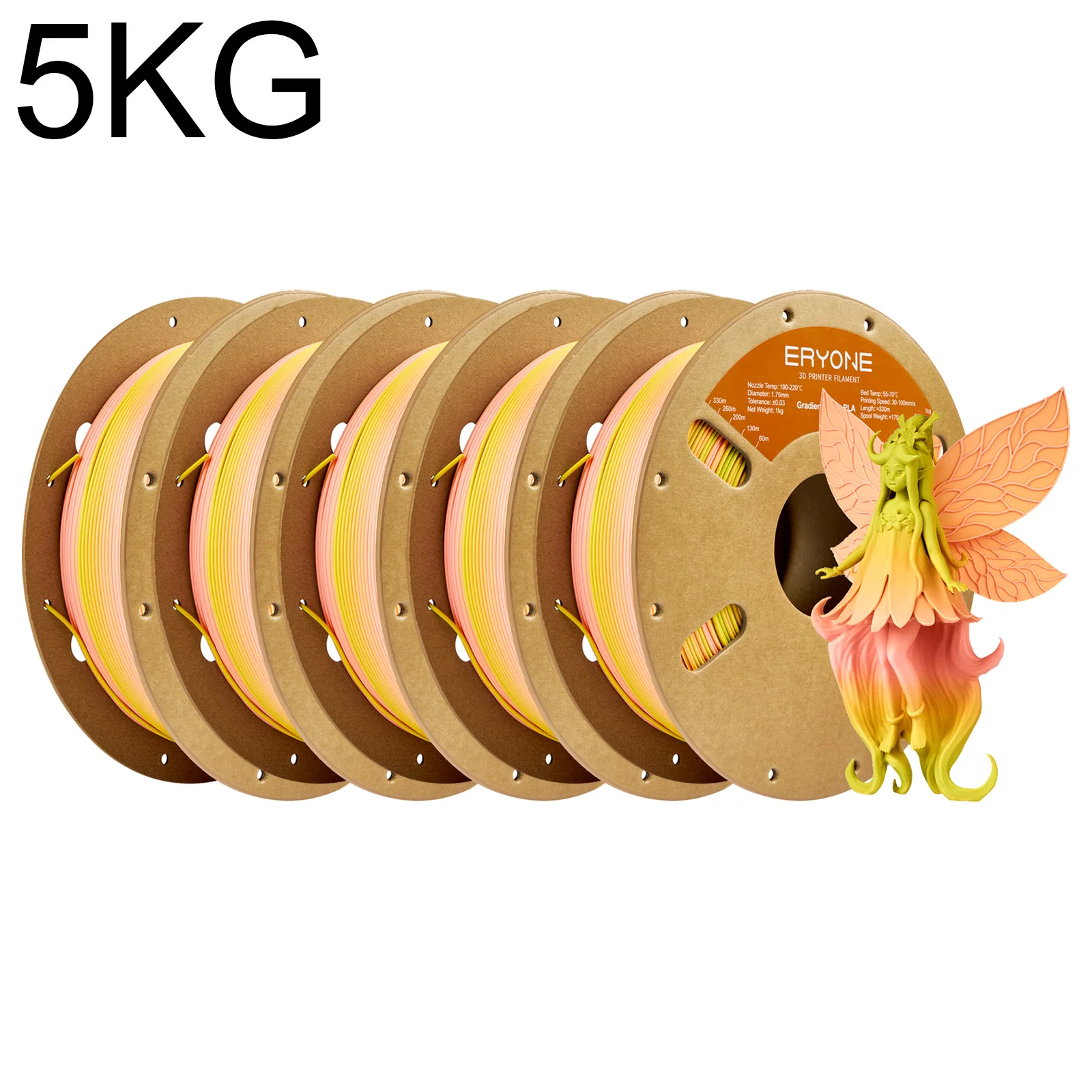 ERYONE 1KG/3K/5KG PLA Matte Gradient Rainbow 3D Printer Filament 1.75 +/- 0.03mm, PLA Matte Multicolor Filament PLA 1KG/3K/5KG
