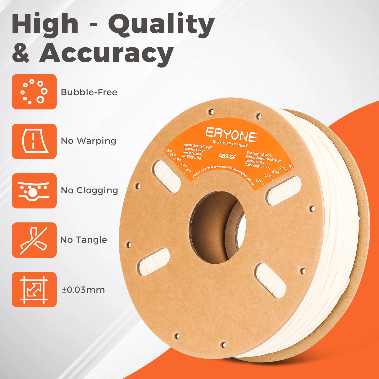 ERYONE Glass Fiber ABS Filament 1.75mm +/- 0.03mm, 3D Printing Filament ABS GF 1kg/3kg/7kg