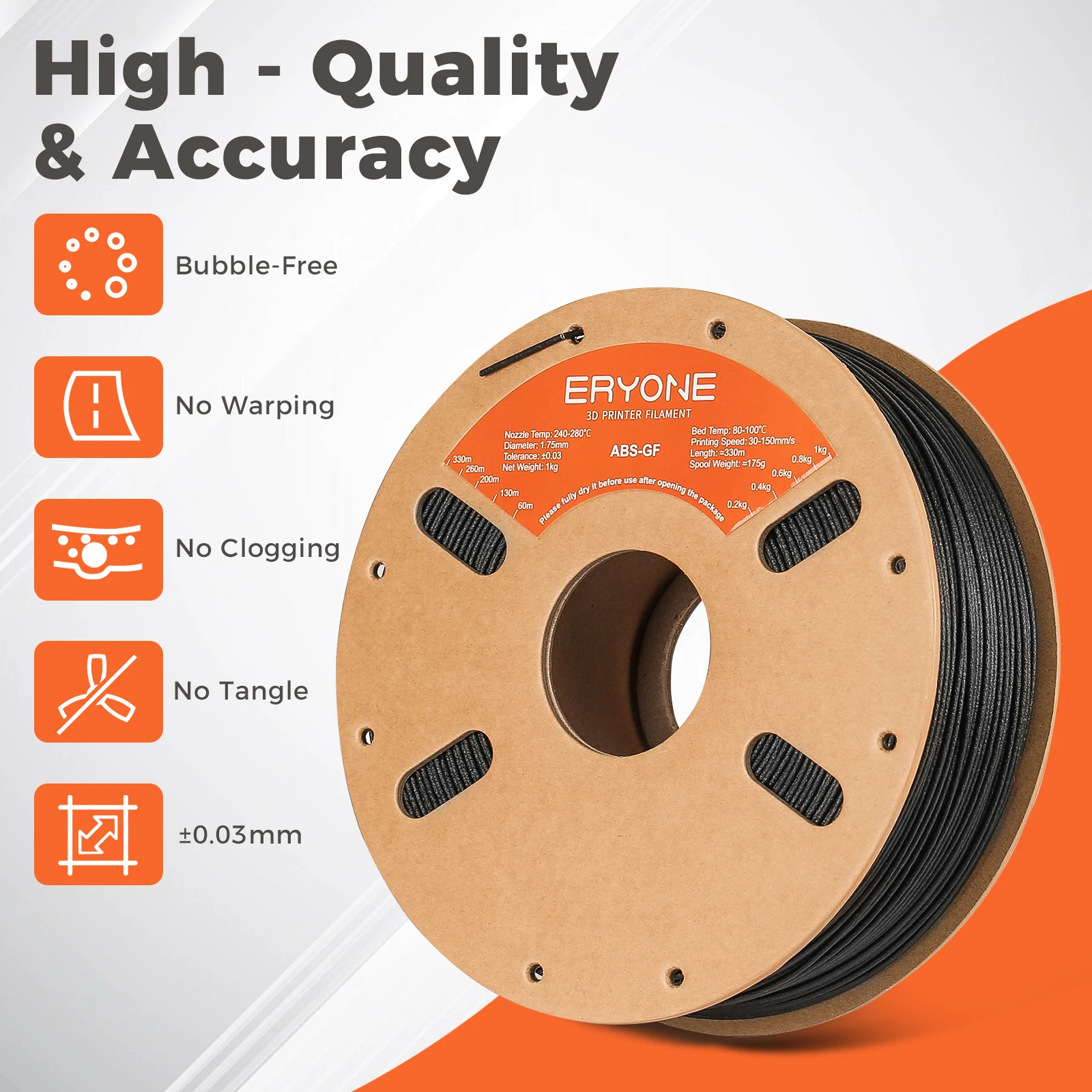 ERYONE Glass Fiber ABS Filament 1.75mm +/- 0.03mm, 3D Printing Filament ABS GF 1kg/3kg/7kg