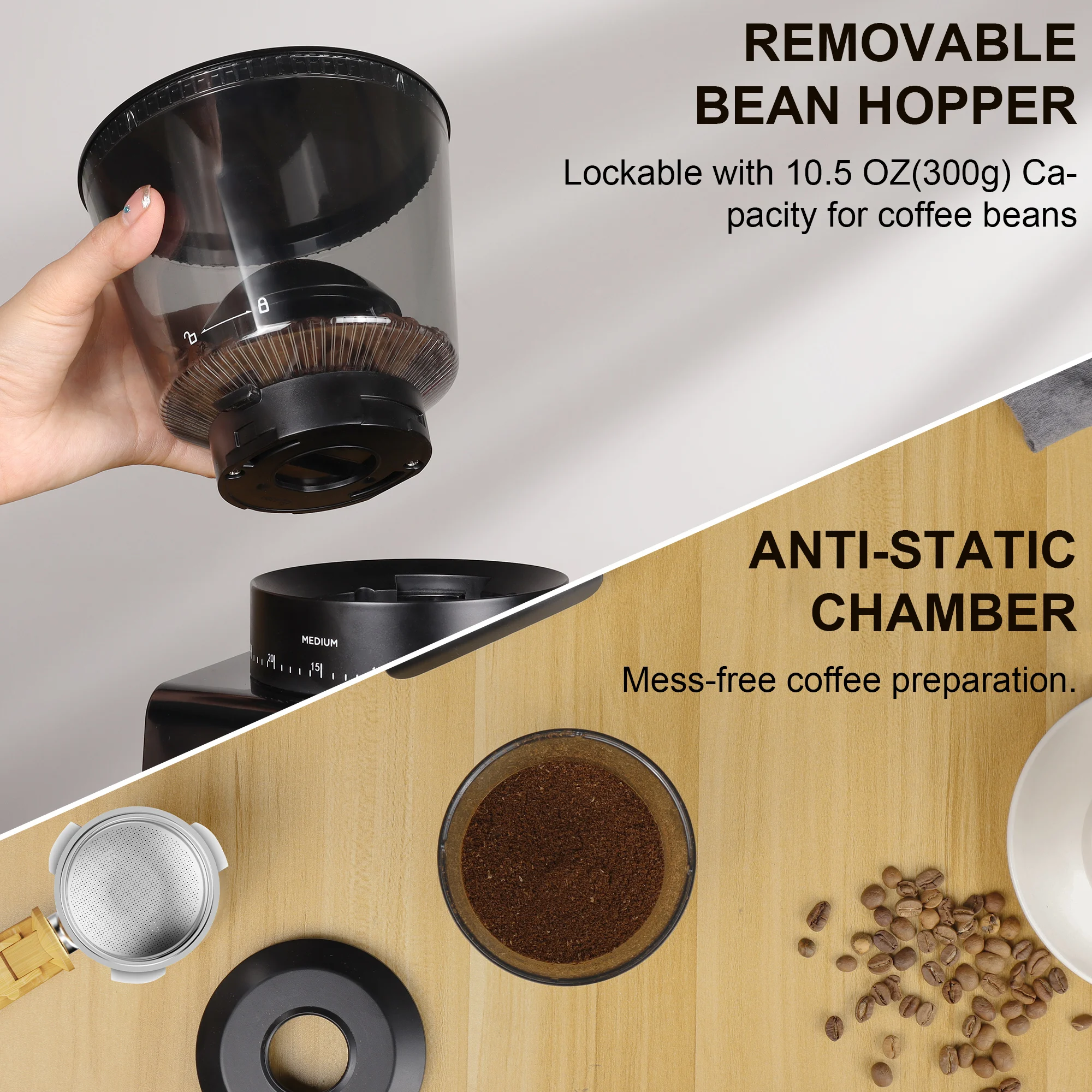 BioloMix Automatic Burr Mill Electric Coffee Grinder, featuring 30 gears for grinding espresso and American coffee, With Magneti