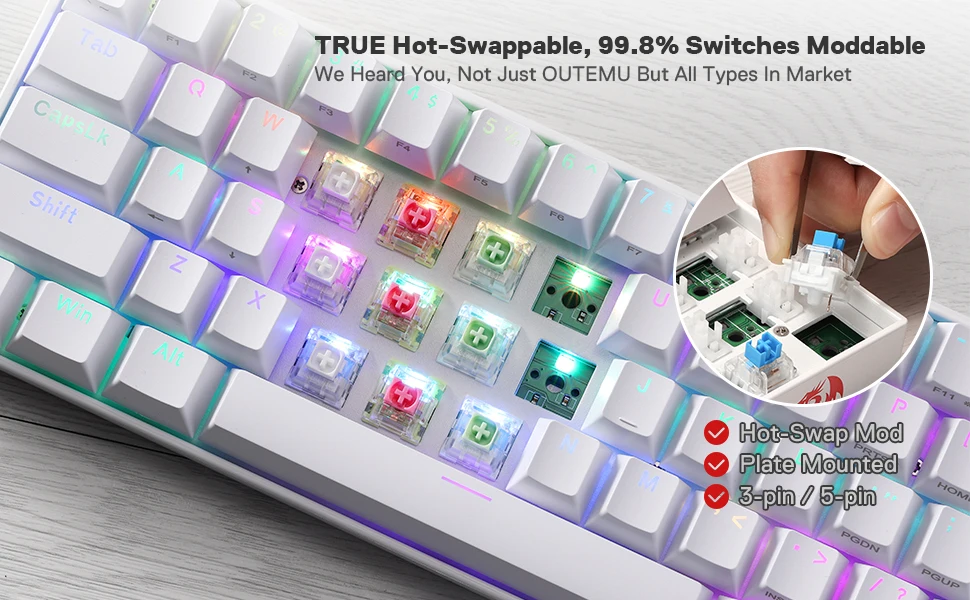 Redragon K530 Pro Draconic 61 Keys 60% Wireless RGB 100% Hot-Swap Socket Mechanical Keyboard Bluetooth/2.4Ghz/Wired 3-Mode