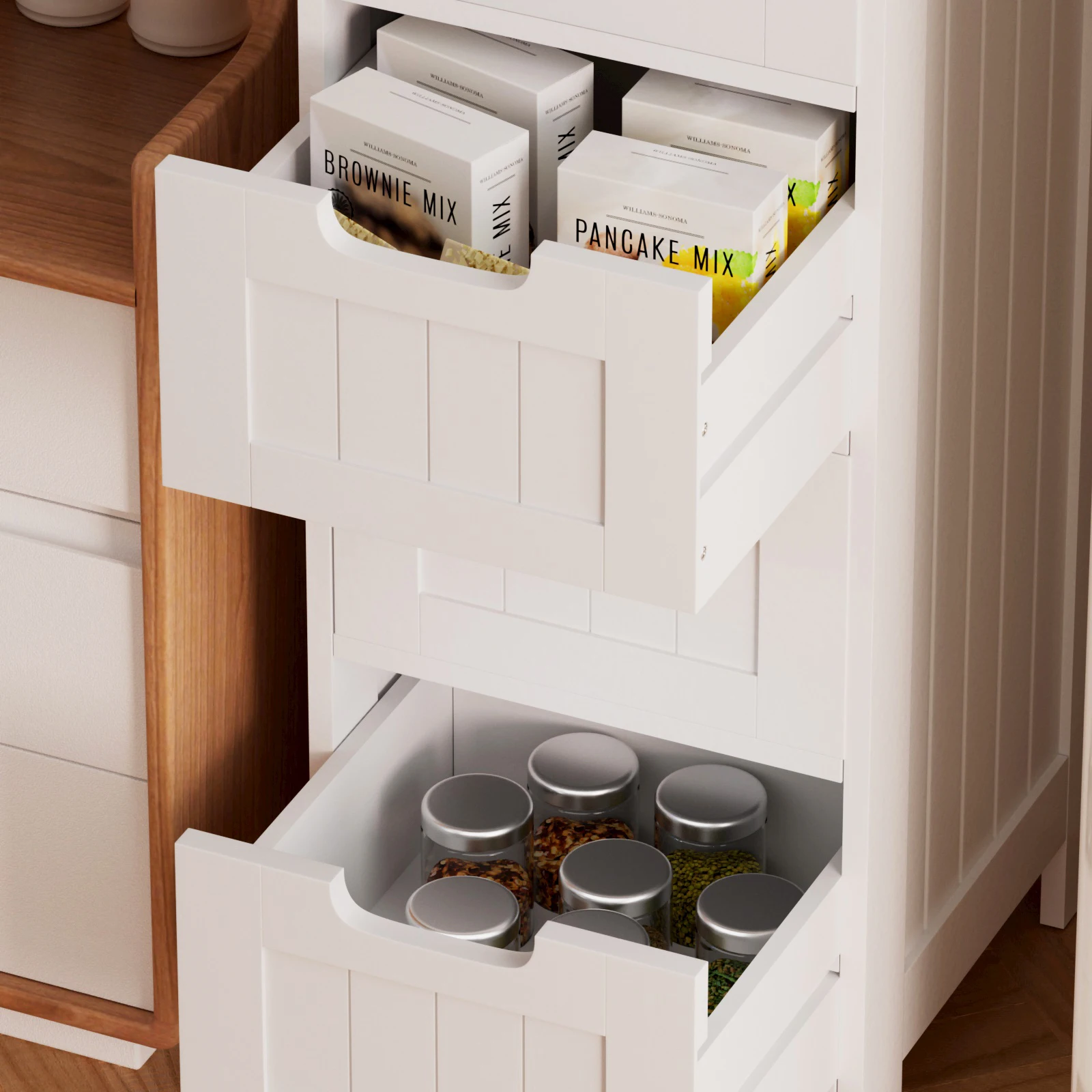 Bathroom Storage Cabinet with 4 Drawers, Wooden Modern Style Free-standing Cabinet for Bathroom, 30 x 30 x 82 cm, White