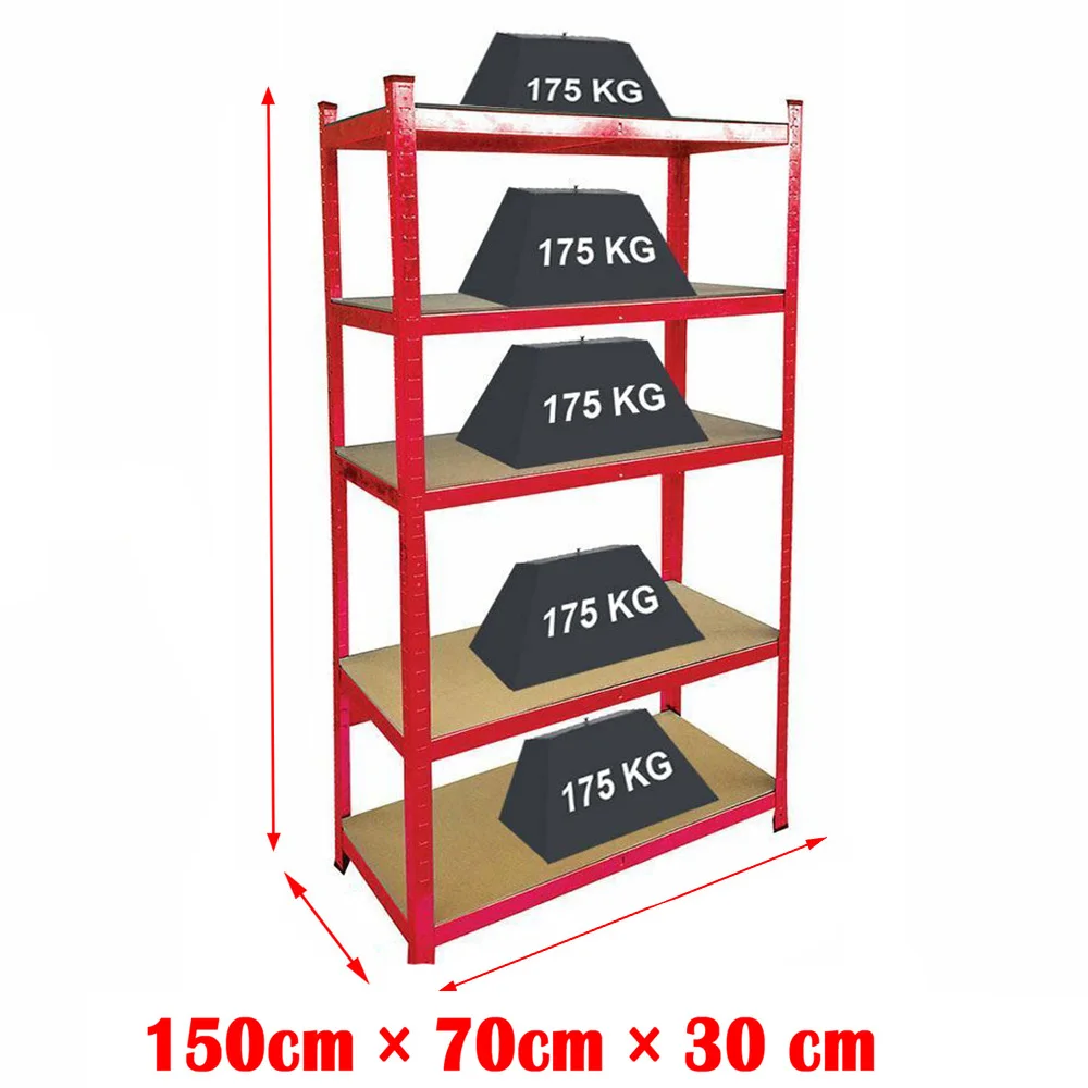 5 Tier Metel Garage Shelf Unit 150x70x30cm, Heavy Duty, Boltless Design, for Warehouse Workshop Office, 875kg Total Capacity