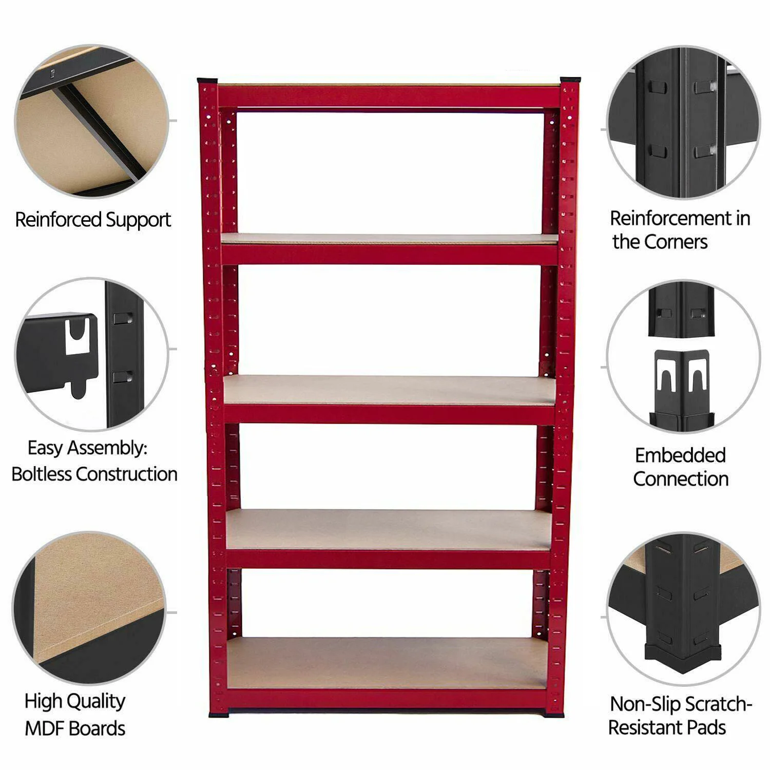 5 Tier Metel Garage Shelf Unit 150x70x30cm, Heavy Duty, Boltless Design, for Warehouse Workshop Office, 875kg Total Capacity