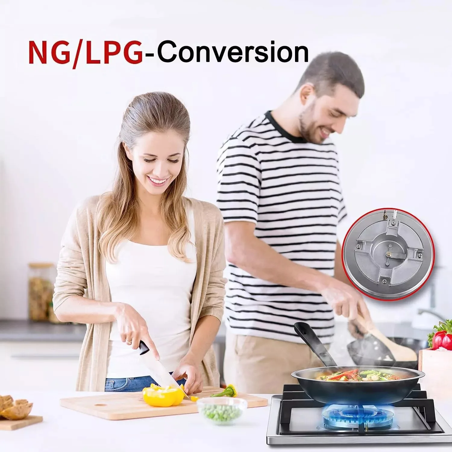 TopStrong 2 Burner 30cm Stainless Steel Kitchen Cast Iron Pan Support Built in NG/LPG Convertible Gas Hob YYUKGCT-S02
