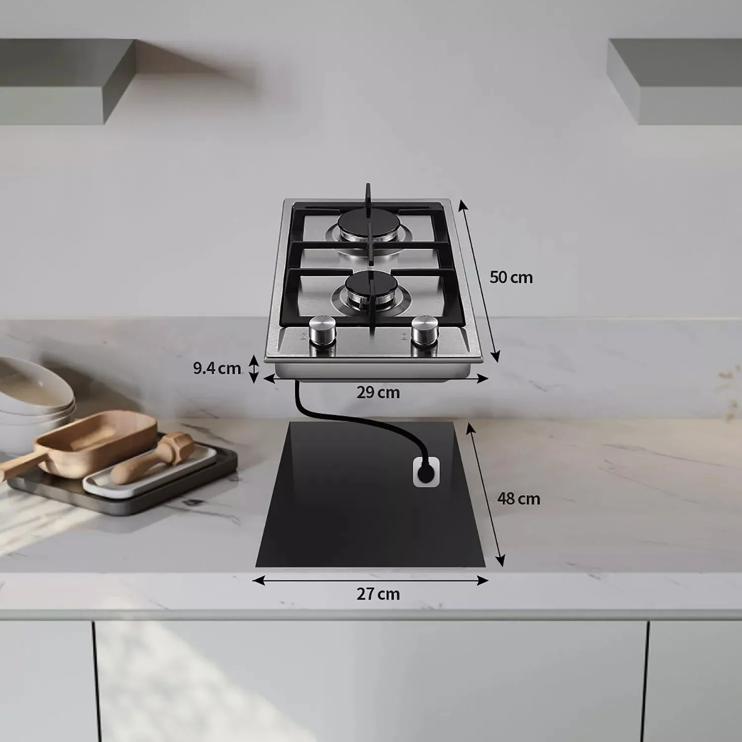 TopStrong 2 Burner 30cm Stainless Steel Kitchen Cast Iron Pan Support Built in NG/LPG Convertible Gas Hob YYUKGCT-S02