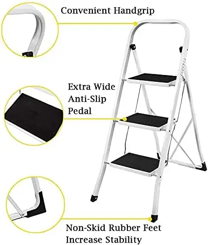 DayPlus Safety Folding Step Stool 2-4 Step Ladder Portable Foldable Stepladder Anti Slip Feet for Indoor Outdoor Home Office
