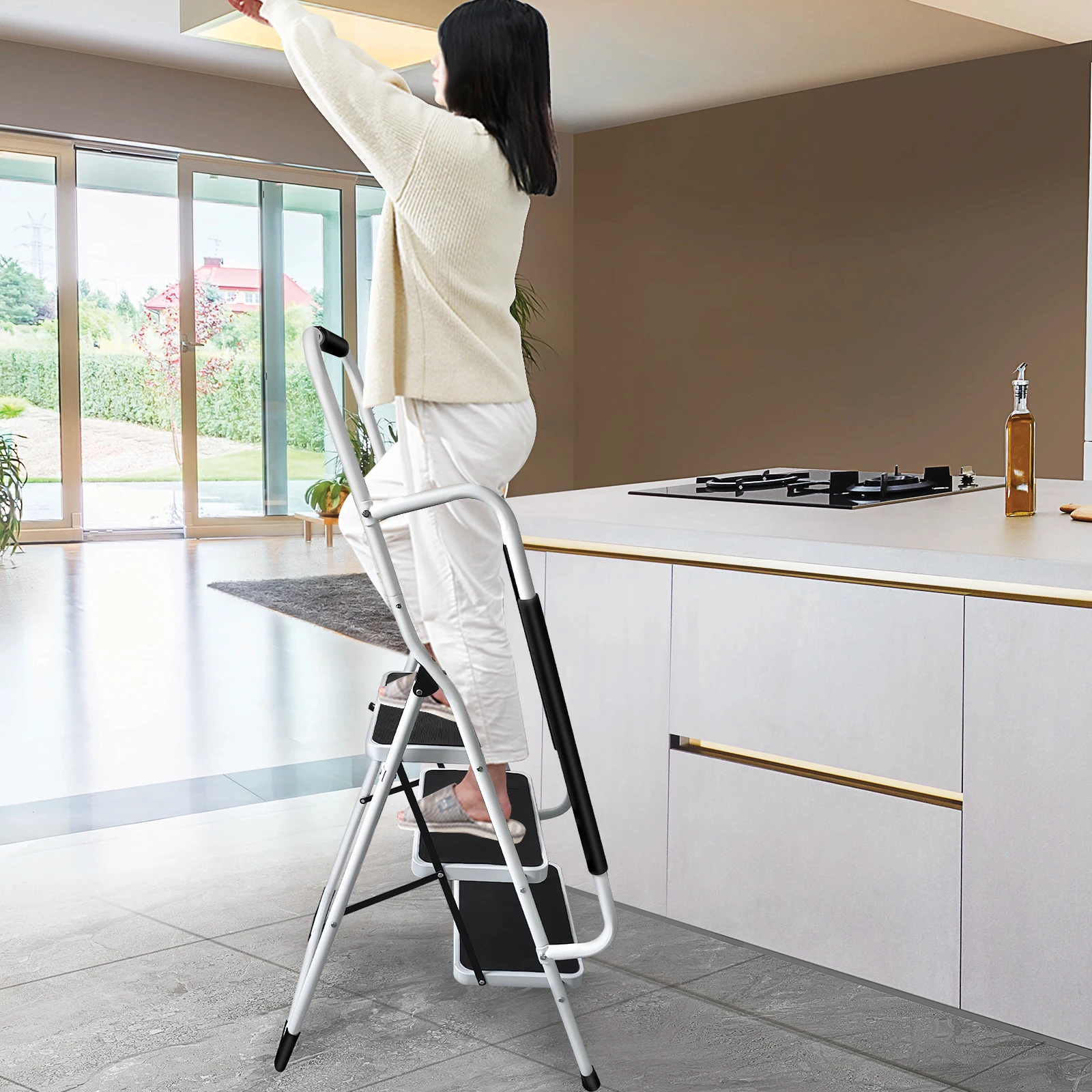 DayPlus Safety Folding Step Stool 2-4 Step Ladder Portable Foldable Stepladder Anti Slip Feet for Indoor Outdoor Home Office