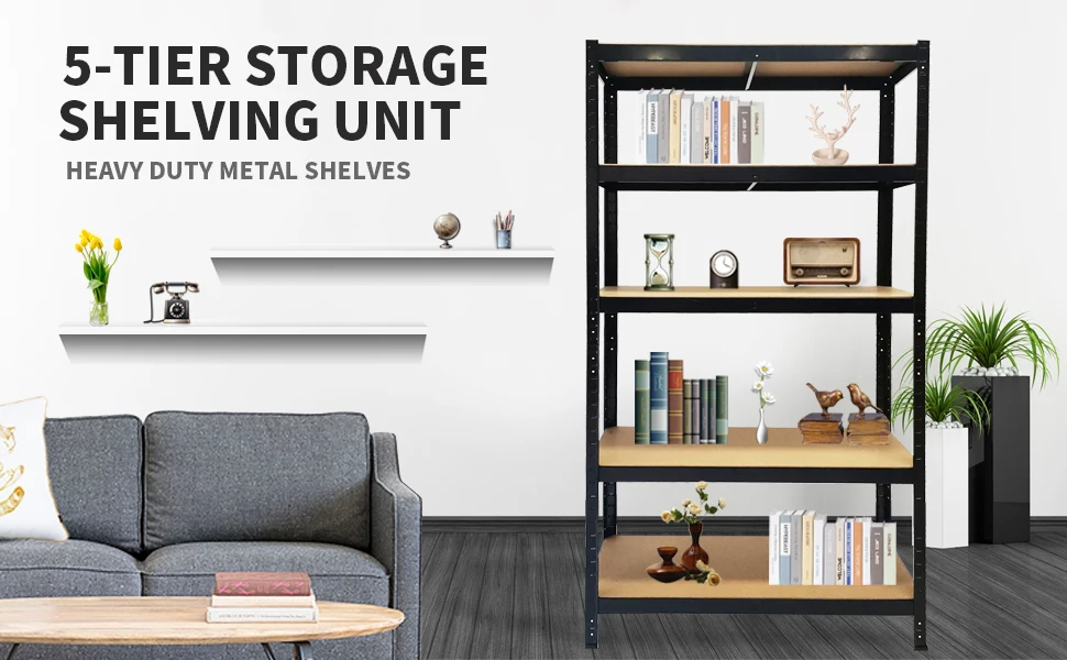 Thicken 5 Tier Garage Shelving Unit Storage Shelves Boltless Shelf Racking HeavyDuty Adjustable For Warehouse,Home,Office&Pantry