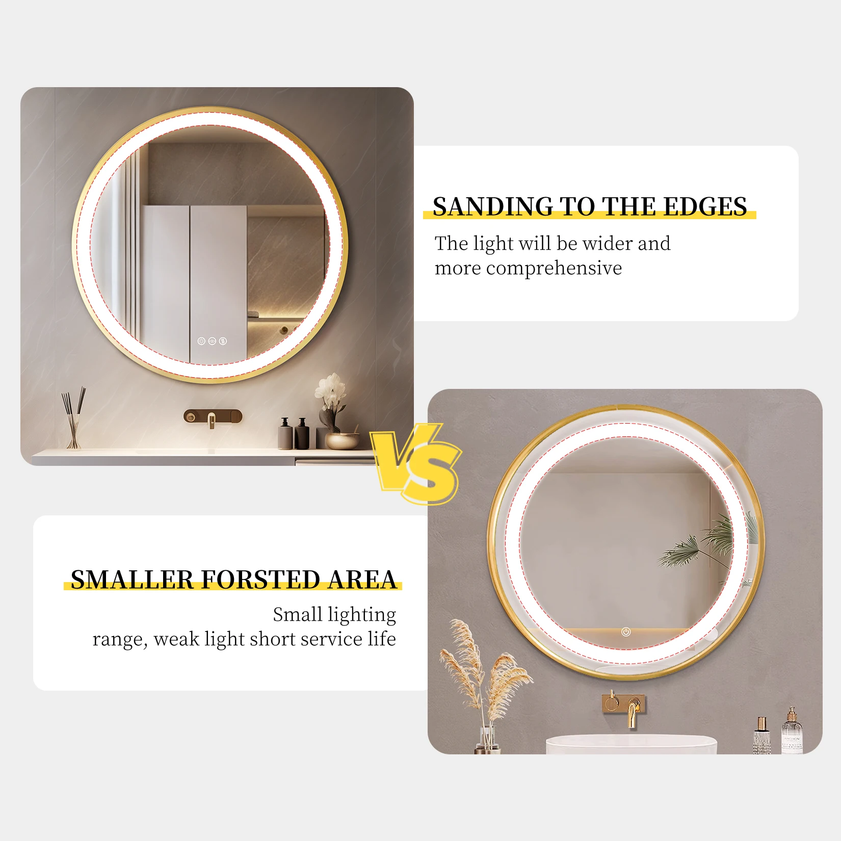 Wisfor Gold Round Aluminum Frame Bathroom Mirror 24" Lighted Smart Touch Switch 3 Color Dimmable light Anti-Fog Makeup Mirror
