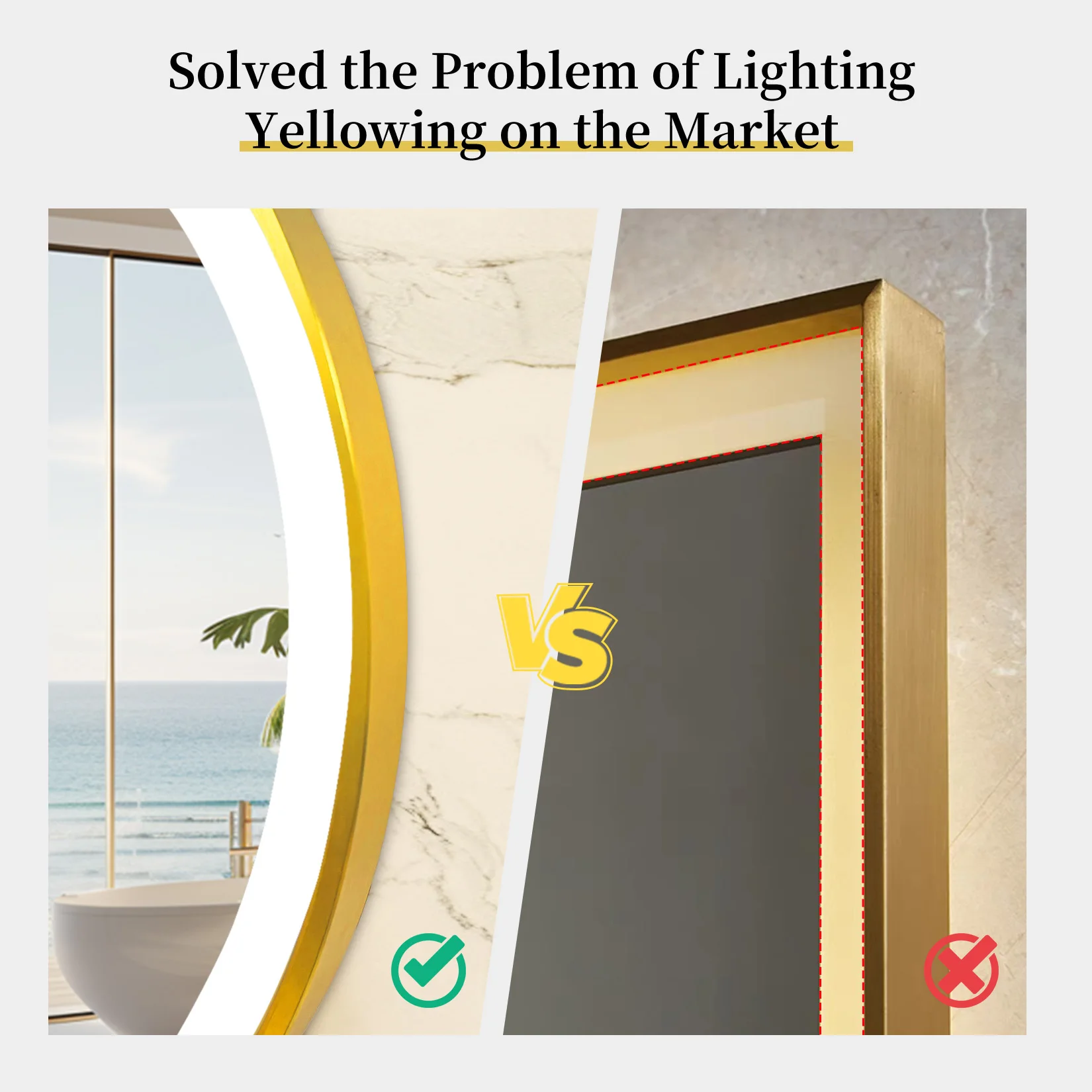 Wisfor Gold Round Aluminum Frame Bathroom Mirror 24" Lighted Smart Touch Switch 3 Color Dimmable light Anti-Fog Makeup Mirror