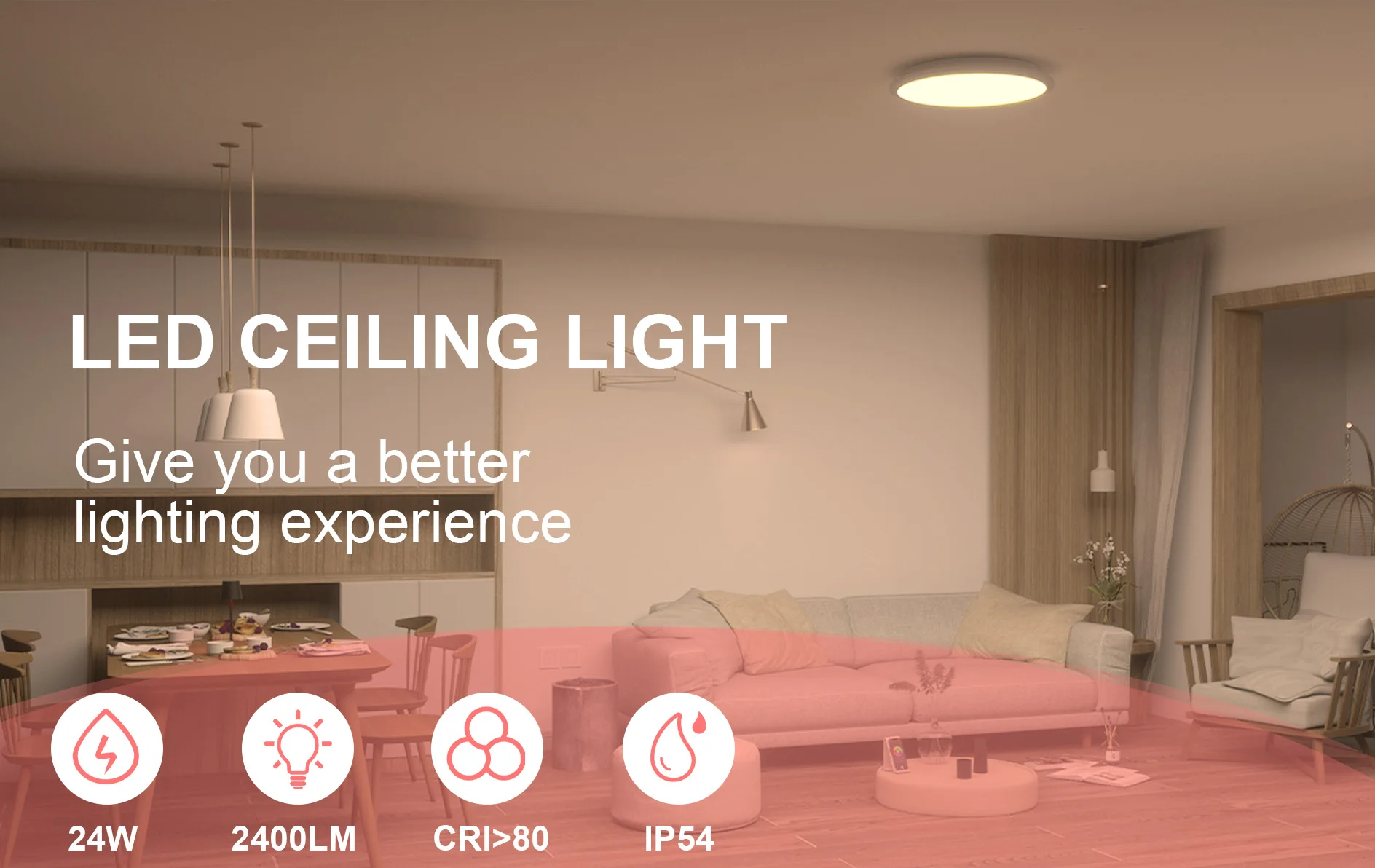LED Ceiling Lights AC220V 24W Round Flush Ceiling Light 3000K/6500K Waterproof IP54 for Bathroom Kitchen Corridor Bedroom Office