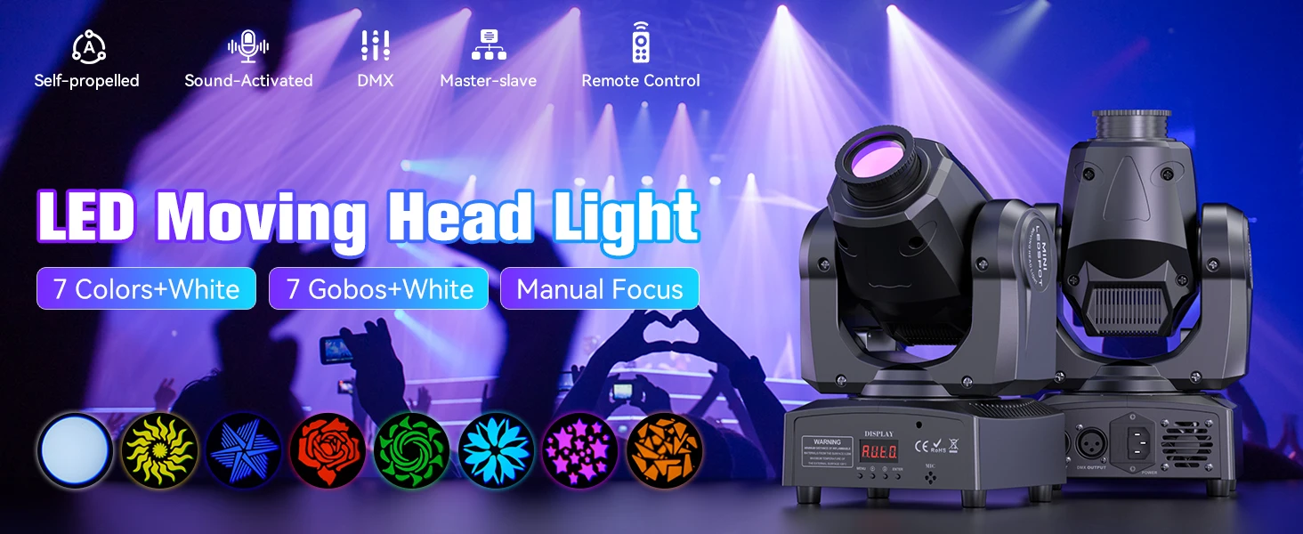 Gwong 150W LED Show Light Gobo Pattern Light Stgae Effect Moving Head Light with Remote Control 9/11CH DMX for Wedding Concert Club KTV