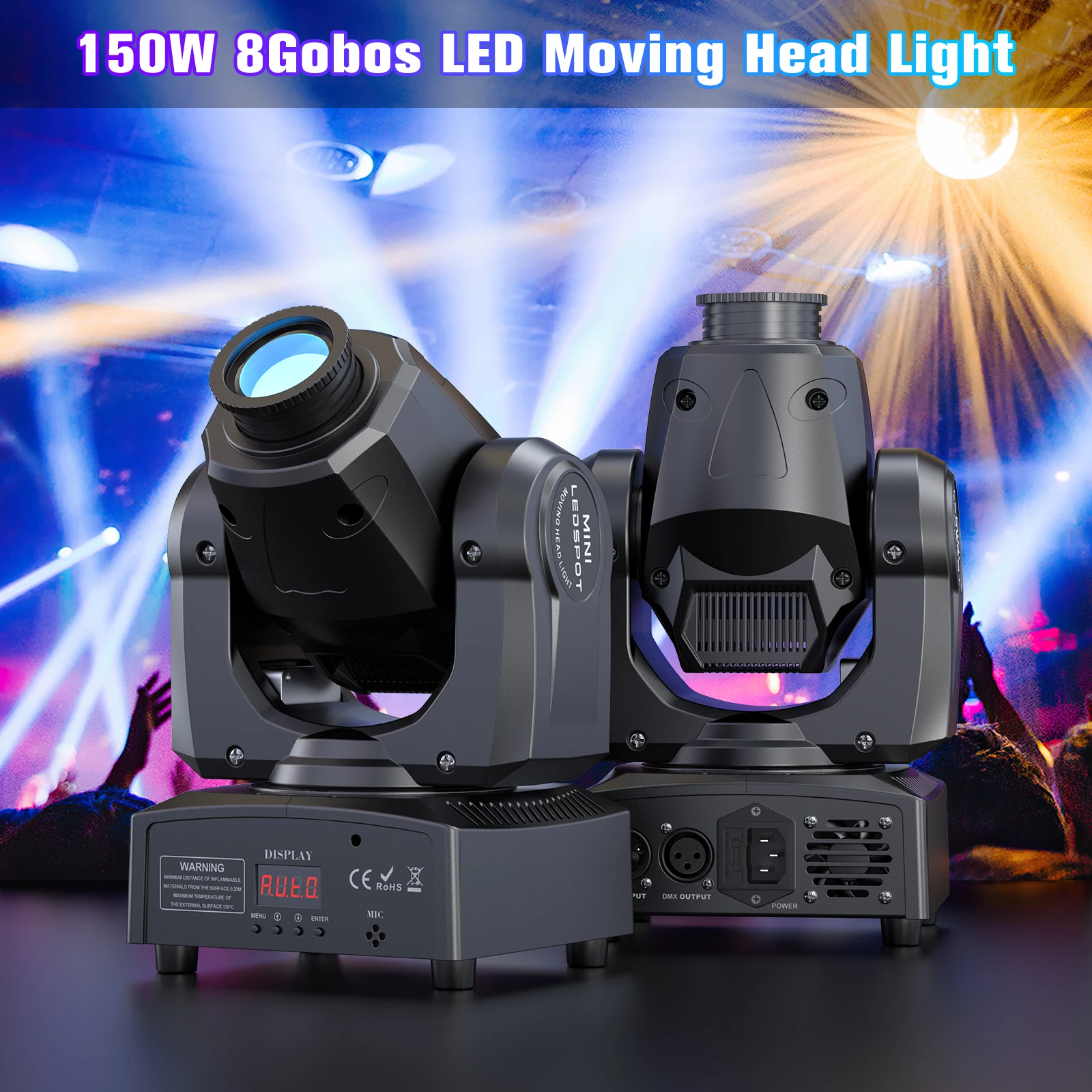 Gwong 150W LED Show Light Gobo Pattern Light Stgae Effect Moving Head Light with Remote Control 9/11CH DMX for Wedding Concert Club KTV