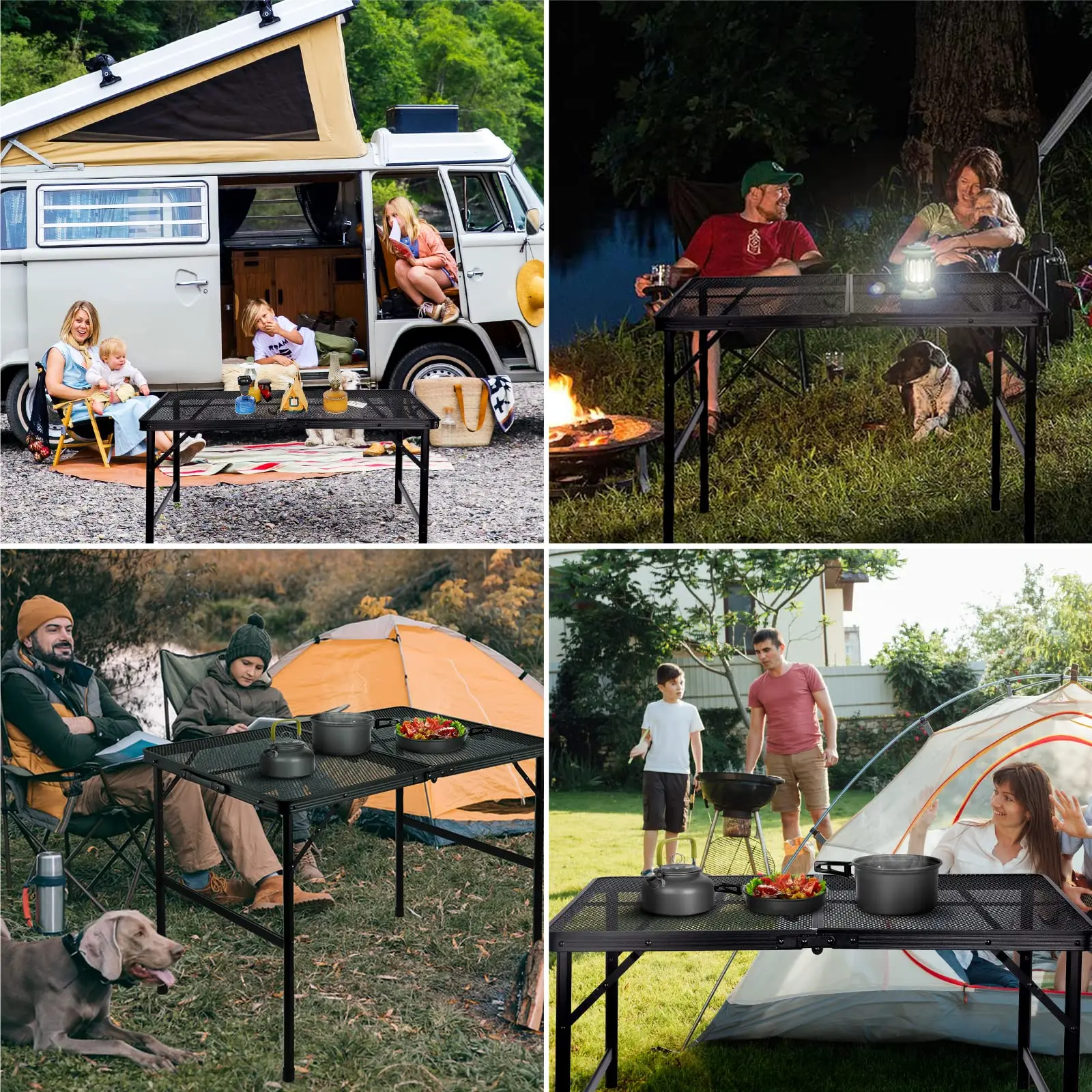 Grill Table For Outside,Lightweight Aluminum Folding Portable Metal Mesh Outdoor Grill Table For Camping Cooking BBQ RV Picnic