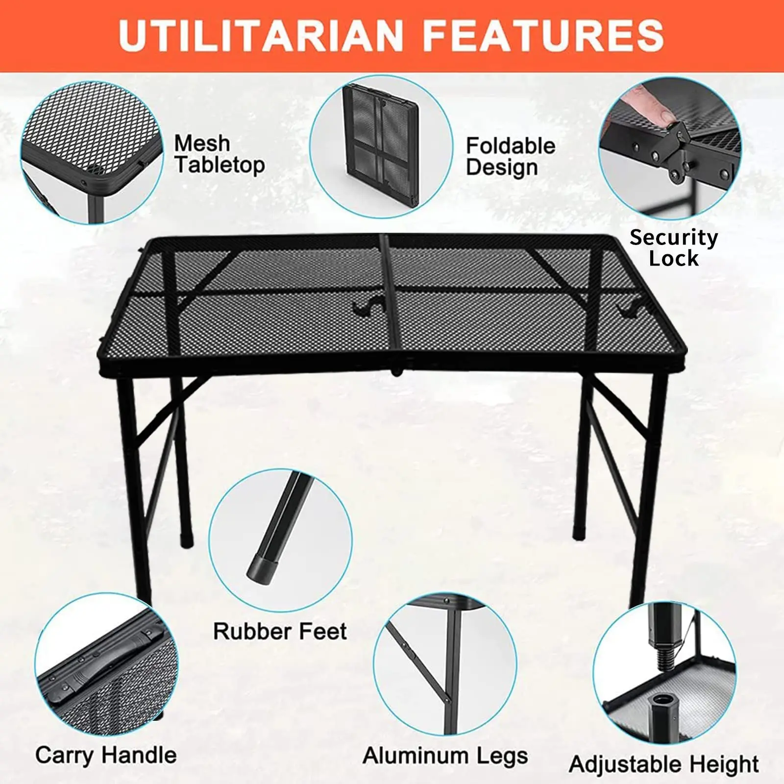 Grill Table For Outside,Lightweight Aluminum Folding Portable Metal Mesh Outdoor Grill Table For Camping Cooking BBQ RV Picnic