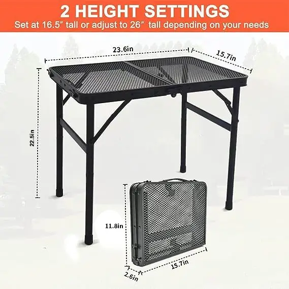 Grill Table For Outside,Lightweight Aluminum Folding Portable Metal Mesh Outdoor Grill Table For Camping Cooking BBQ RV Picnic
