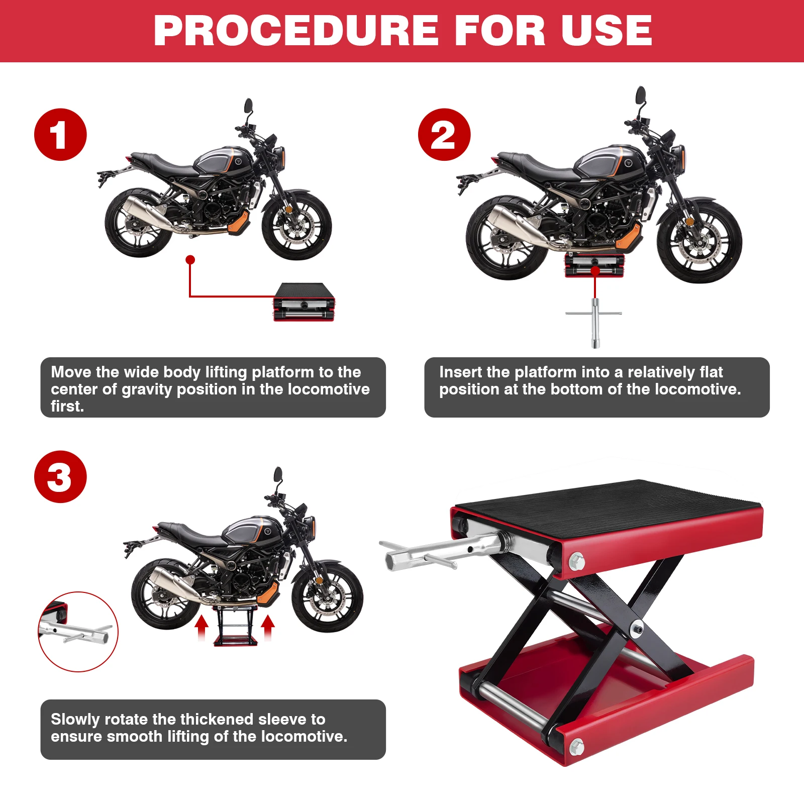 1100LB/500KG Motorcycle Lift Jack Center Scissor Jack Wide Deck Hoist Stand Bikes Garage Repair Stand Adjustable Height 3.6"-15"