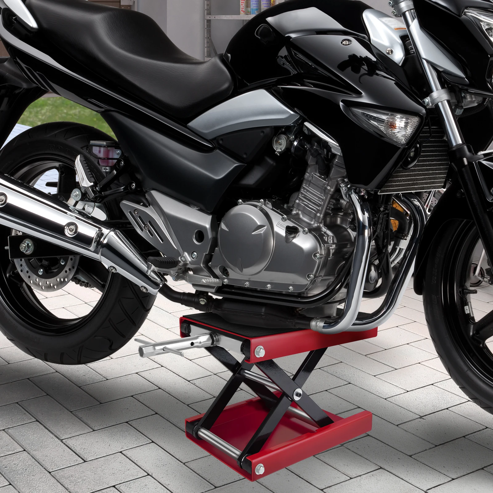 1100LB/500KG Motorcycle Lift Jack Center Scissor Jack Wide Deck Hoist Stand Bikes Garage Repair Stand Adjustable Height 3.6"-15"
