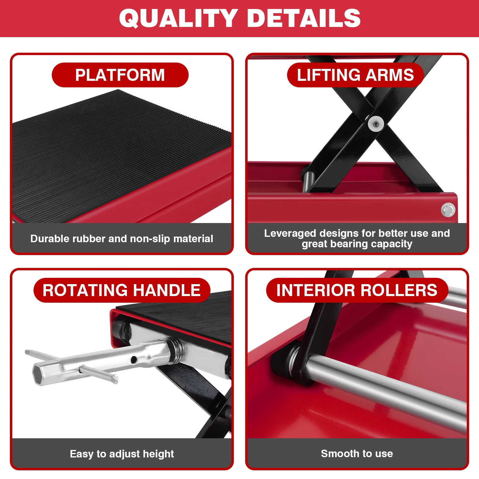 1100LB/500KG Motorcycle Lift Jack Center Scissor Jack Wide Deck Hoist Stand Bikes Garage Repair Stand Adjustable Height 3.6"-15"