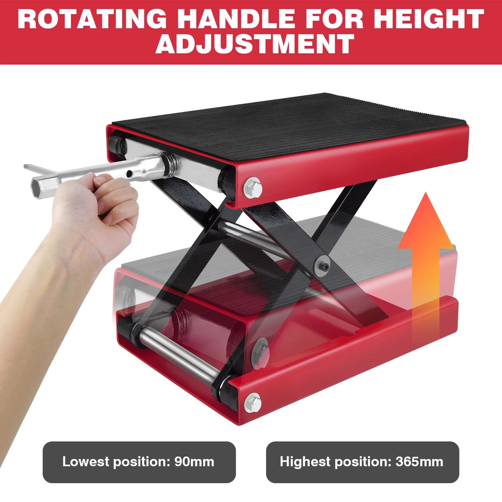1100LB/500KG Motorcycle Lift Jack Center Scissor Jack Wide Deck Hoist Stand Bikes Garage Repair Stand Adjustable Height 3.6"-15"