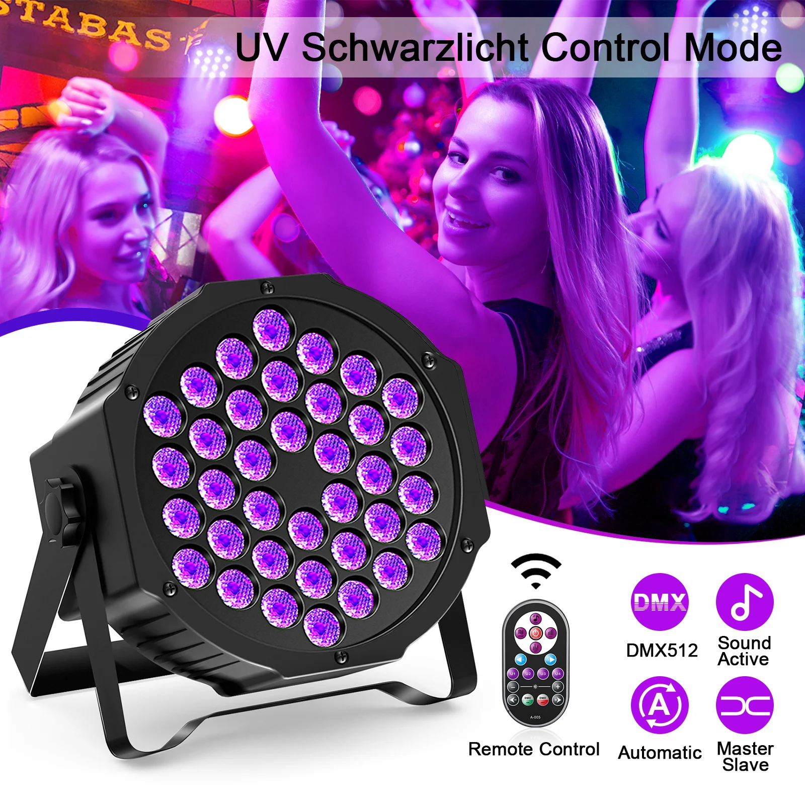 U'King 4PCS 36 LED Stage Flat Par Lighting 36W UV Blacklight DMX512 Effect for DJ Disco Party Christmas Bar Club Show Lights