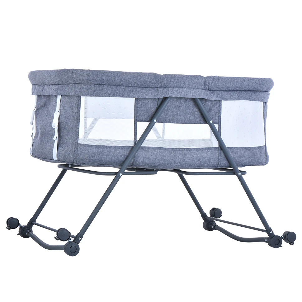 Baby Grab-and-go Travel Cot  with Mattress & Silent Wheels,  Rocking Crib Convertible, XYT-001