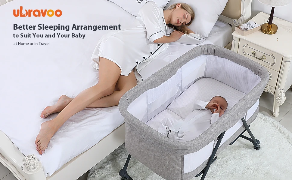 Baby Grab-and-go Travel Cot  with Mattress & Silent Wheels,  Rocking Crib Convertible, XYT-001