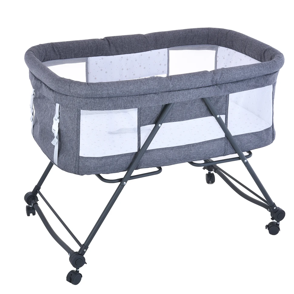 Baby Grab-and-go Travel Cot  with Mattress & Silent Wheels,  Rocking Crib Convertible, XYT-001
