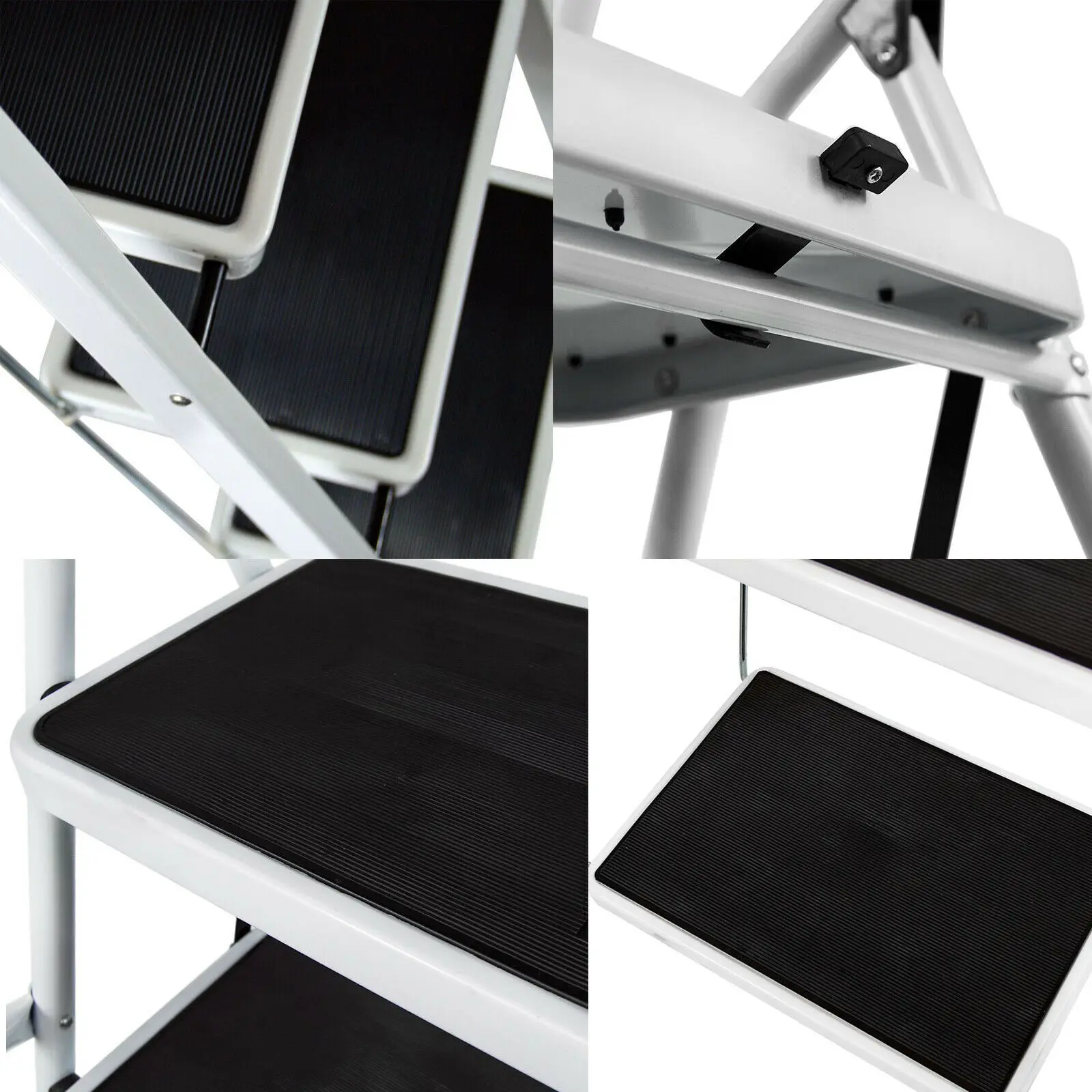 Folding Steel Step Ladder Heavy Duty Stool Seat Portable Ladder Metal Foot With Safety Non Slip Rubber For Office Garage Home