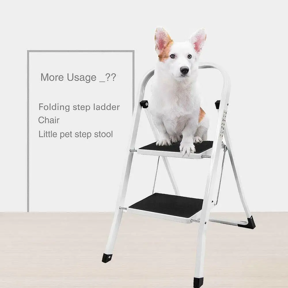 Folding Steel Step Ladder Heavy Duty Stool Seat Portable Ladder Metal Foot With Safety Non Slip Rubber For Office Garage Home