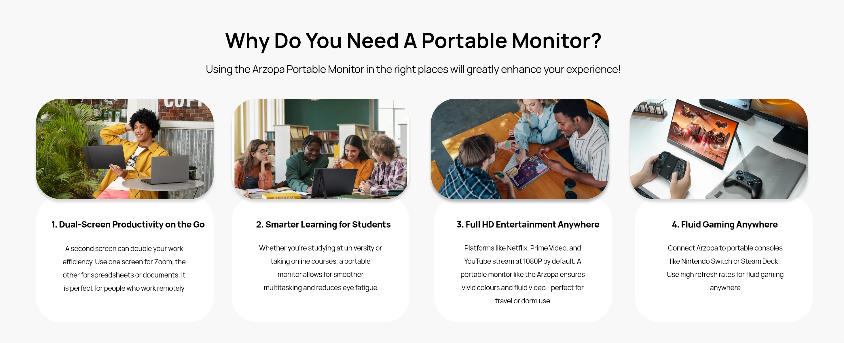 ARZOPA Portable Monitor 17.3'' 1080P HDR IPS Kickstand Speakers for PC Mac Phone Xbox Switch PS HDMI USB External Laptop Screen