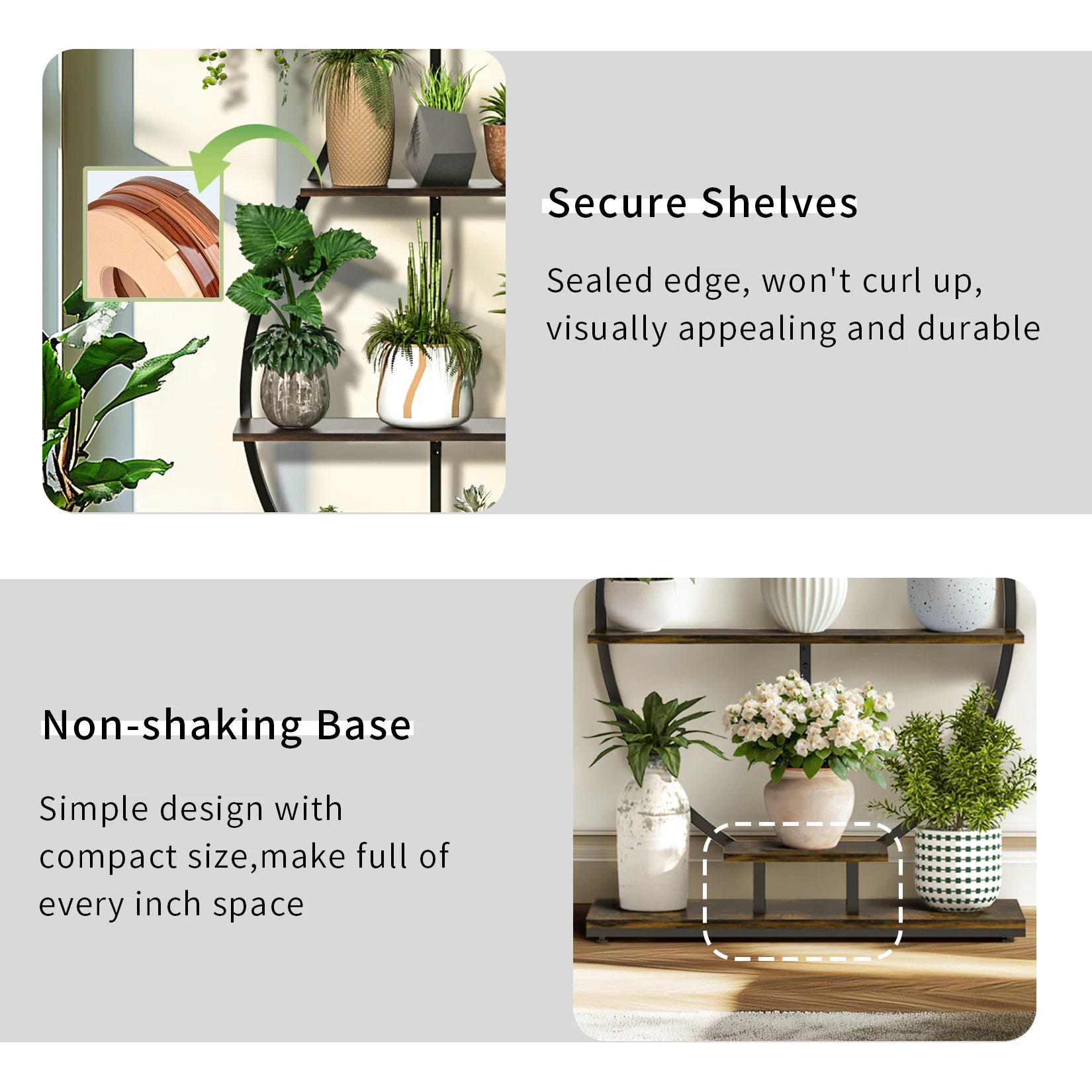 Vase Shape Tall Planter Display Rack Metal Garden Plant Stand with 5 Tiers and Hangers