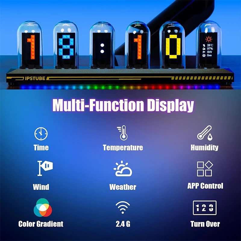 IPS Full Color Display Nixie Tube Atmosphere Light Multi-Color Gamut DIY LED Electronic Table Lamp Desk Decorate Christmas Gift