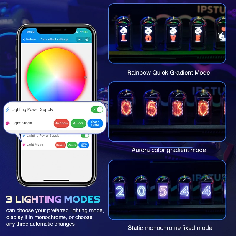 IPS Full Color Display Nixie Tube Atmosphere Light Multi-Color Gamut DIY LED Electronic Table Lamp Desk Decorate Christmas Gift
