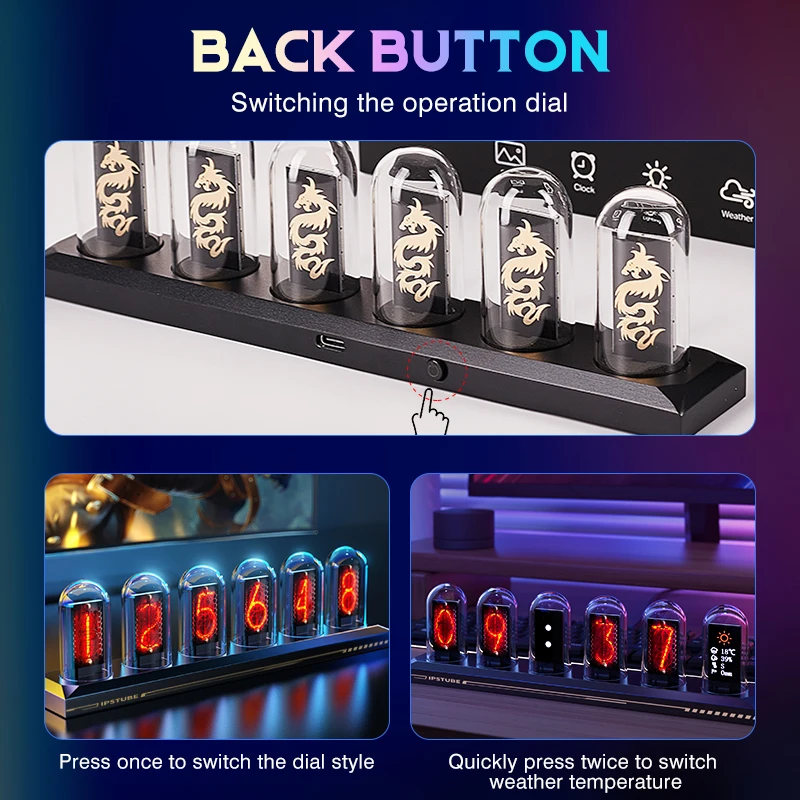 IPS Full Color Display Nixie Tube Atmosphere Light Multi-Color Gamut DIY LED Electronic Table Lamp Desk Decorate Christmas Gift
