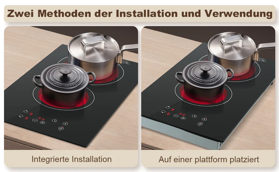 KICHPOWER 2 Plate with Plug Touch Control Glass Ceramic Hob