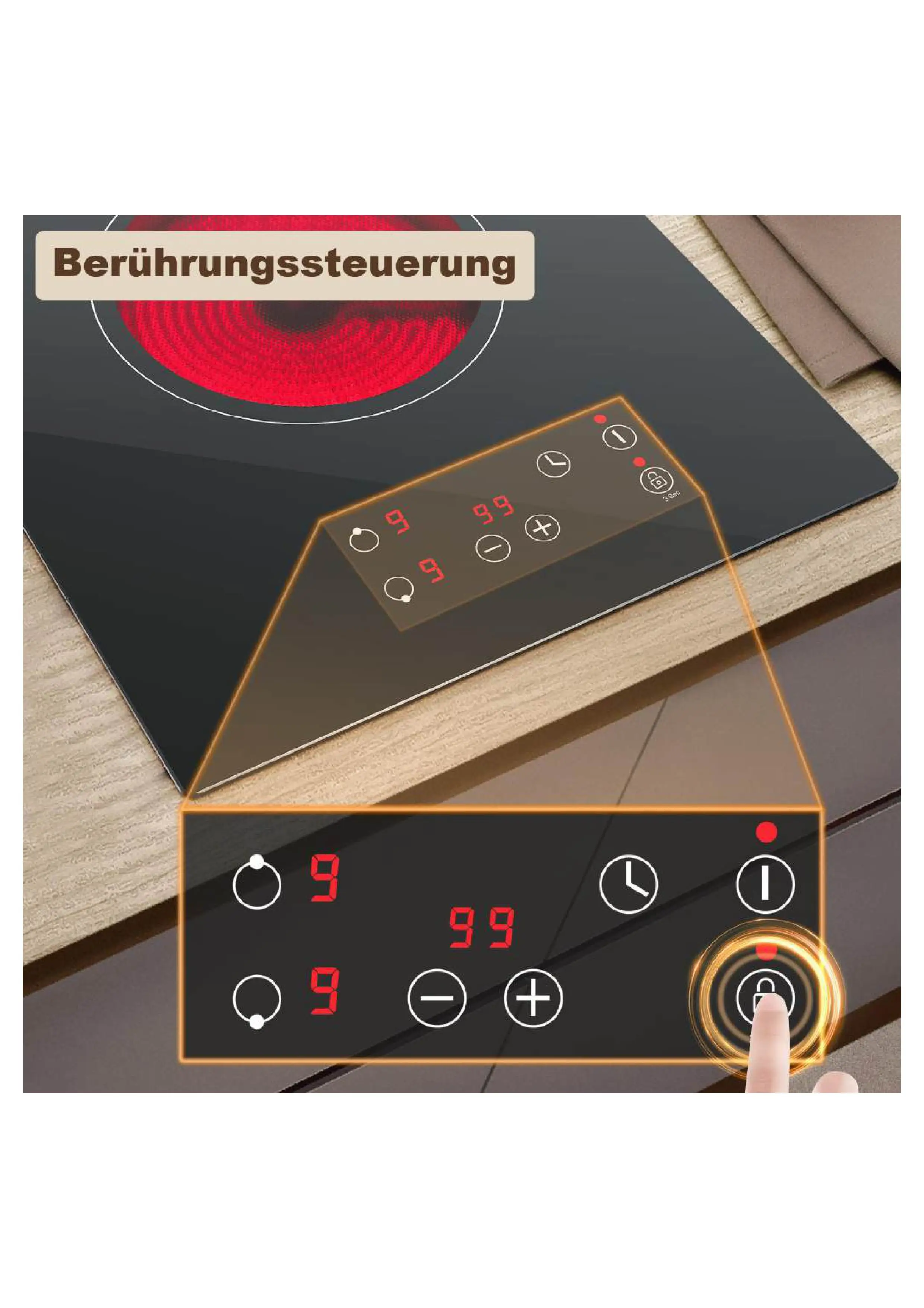 KICHPOWER 2 Plate with Plug Touch Control Glass Ceramic Hob