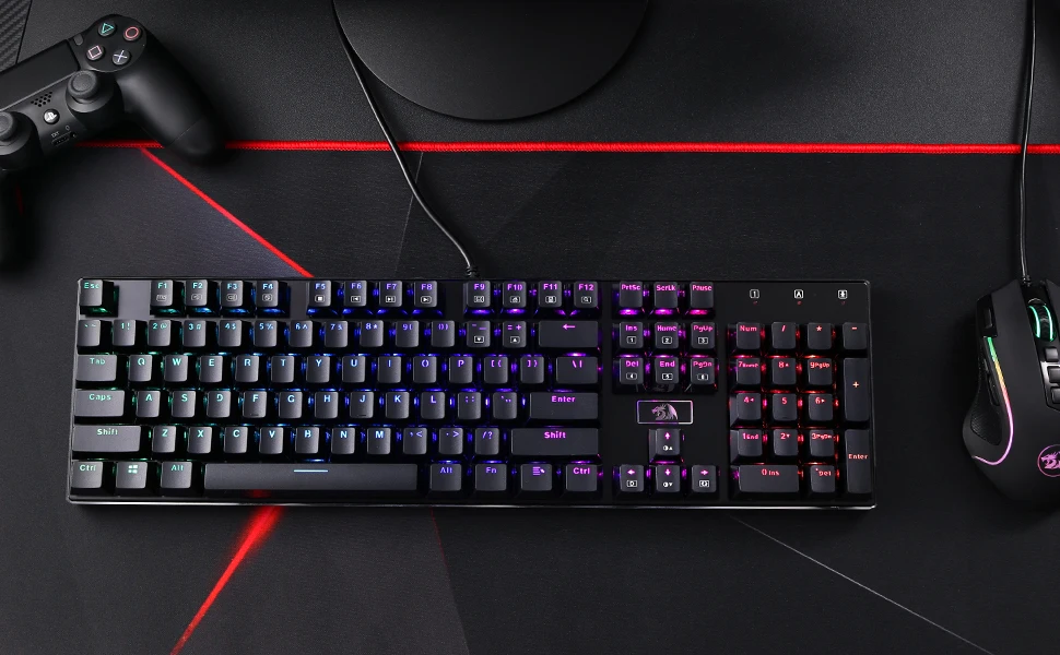 Redragon K556 RGB LED Backlit Wired 104 Keys Hot-Swap Noise Absorbing Foams Mechanical Gaming Keyboard