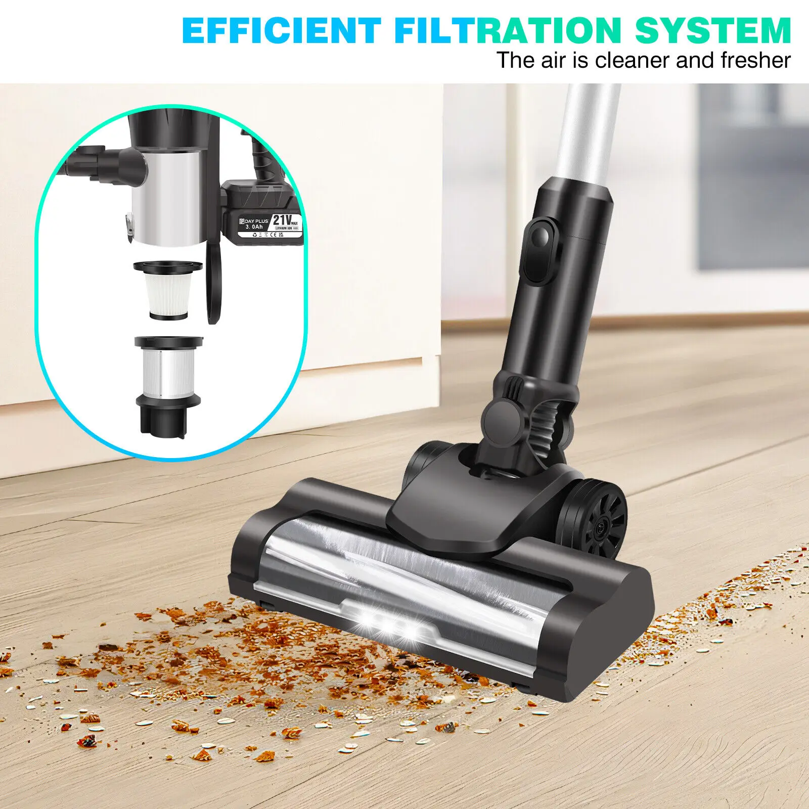 DayPlus 3 IN 1 Cordless Vacuum Cleaner 3800W Hoover Upright Lightweight Handheld Bagless Stick Vacuum Cleaner Brushless 30KPA