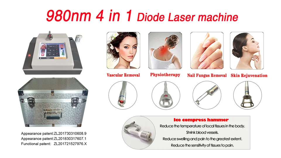 BEST 5 in 1 980nm Diode Laser Vascular Removal Machine Remove Spider Veins 980 Diode Laser Blood Vessels Removal Nail Fungus