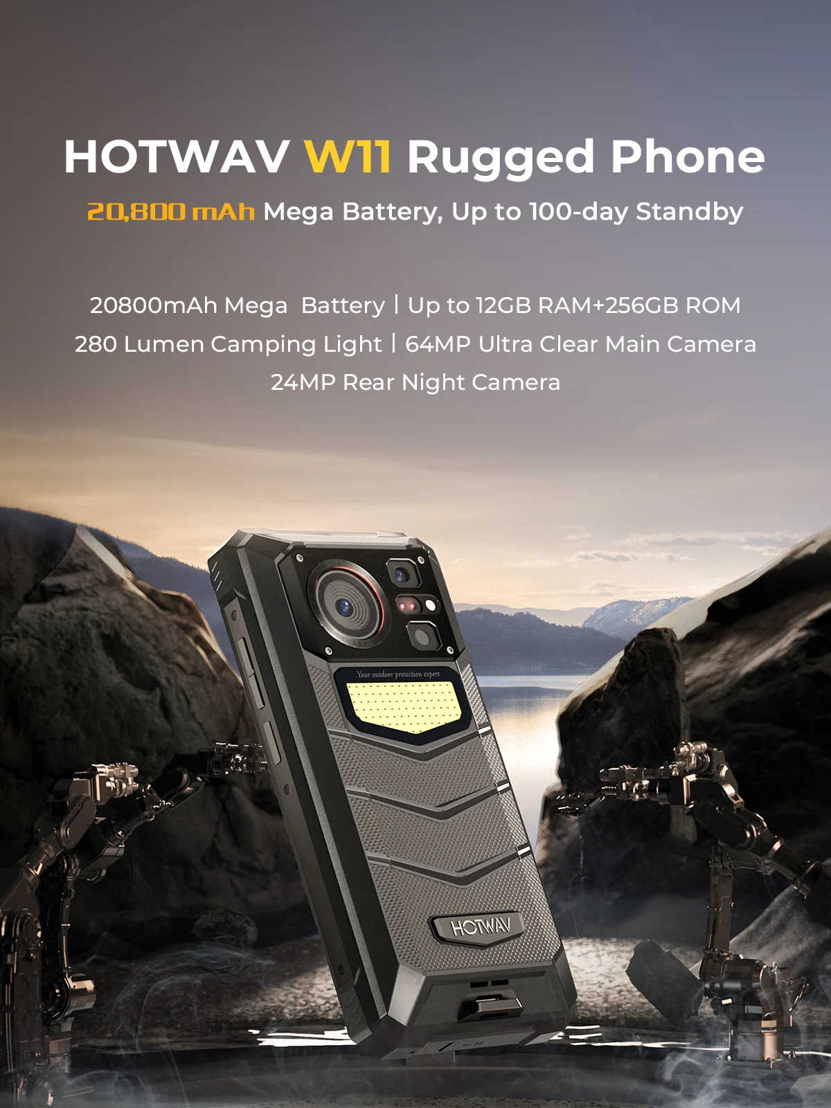 [Ship From Germany] HOTWAV W11 Rugged Phone 20800mAh 280LM Flashlight 6.6'' FHD+ Smartphone 33W 24MP Night Vision Mobile Phone