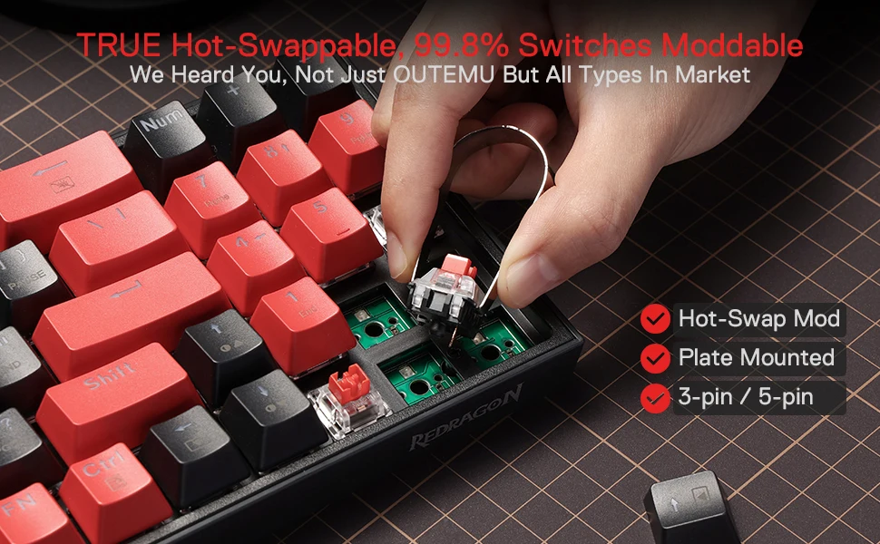 Redragon K628 PRO 75% 3-Mode Bluetooth 2.4Ghz Wireless RGB USB LED Gaming Keyboard 78 Keys Hot Swappable Compact Mechanical